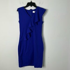 Amanda Uprichard Blue Ruffle Sheath Sleeveless Dress